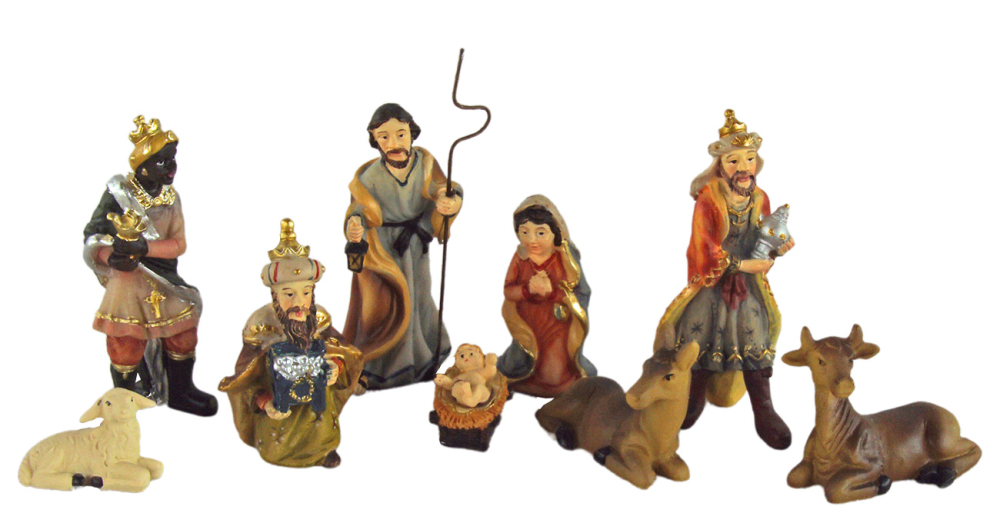 Bezaubernde Weihnachtskrippe Schwaig inkl. 10-tlg. Figurensatz K 132, Maße: ca. 36 x 18 x 24 cm